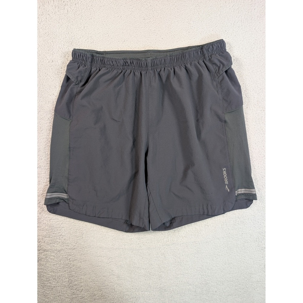 Brooks Sherpa 7 Inch Running Shorts Mens Small Gray 211138 Zipper Pocket Liner